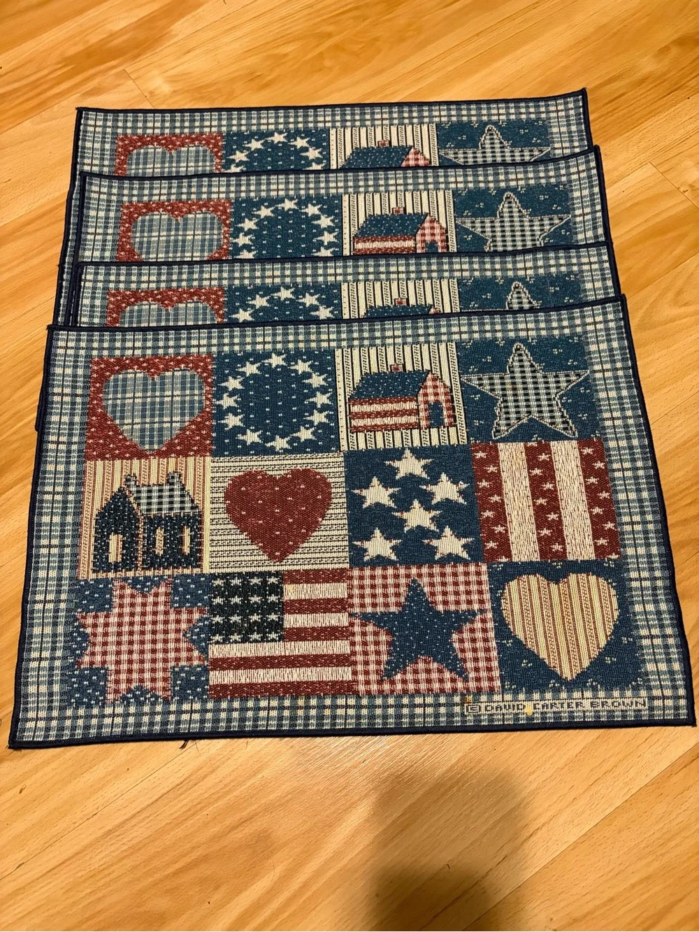 Set of 4 David Carter Brown Woven Placemats-Heart to Stars Patriotic Country